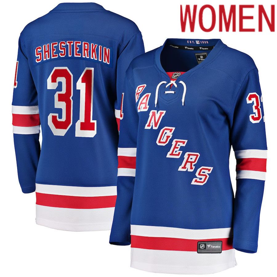 Women New York Rangers #31 Igor Shesterkin Fanatics Branded Blue Home Breakaway NHL Jersey